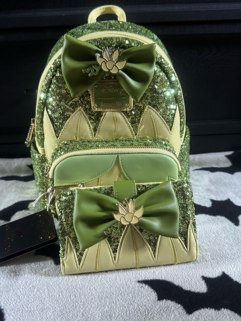 NWT Loungefly Disney Tiana sequin backpack & wallet set